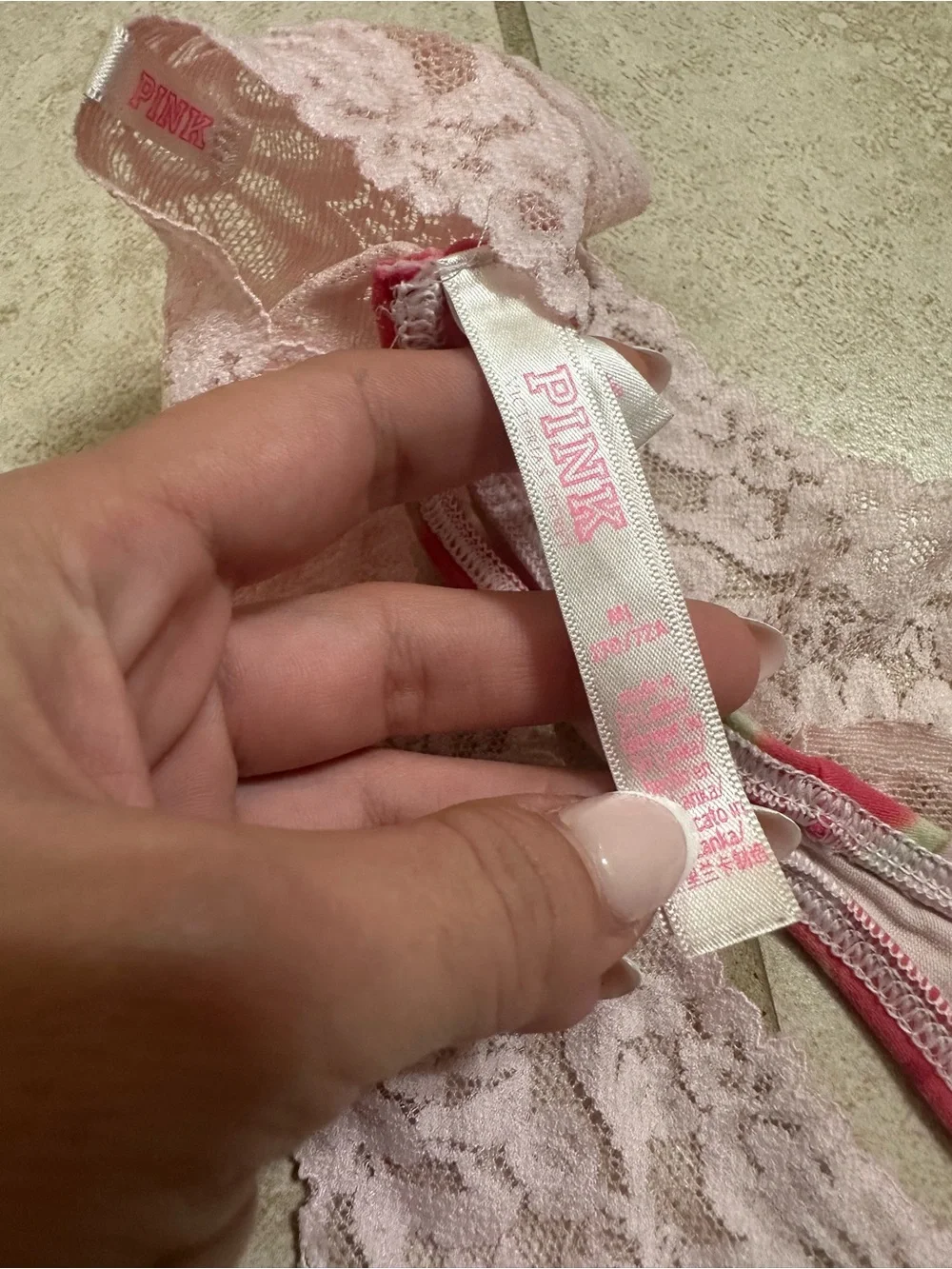 PINK Victoria's Secret Pink Watermelon Lace-Trim Thong